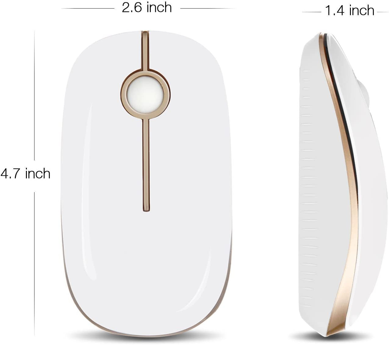 Wireless Mouse, 2.4G Slim Portable Computer Mice with Nano Receiver for Notebook, PC, Laptop, Computer (White and Gold)